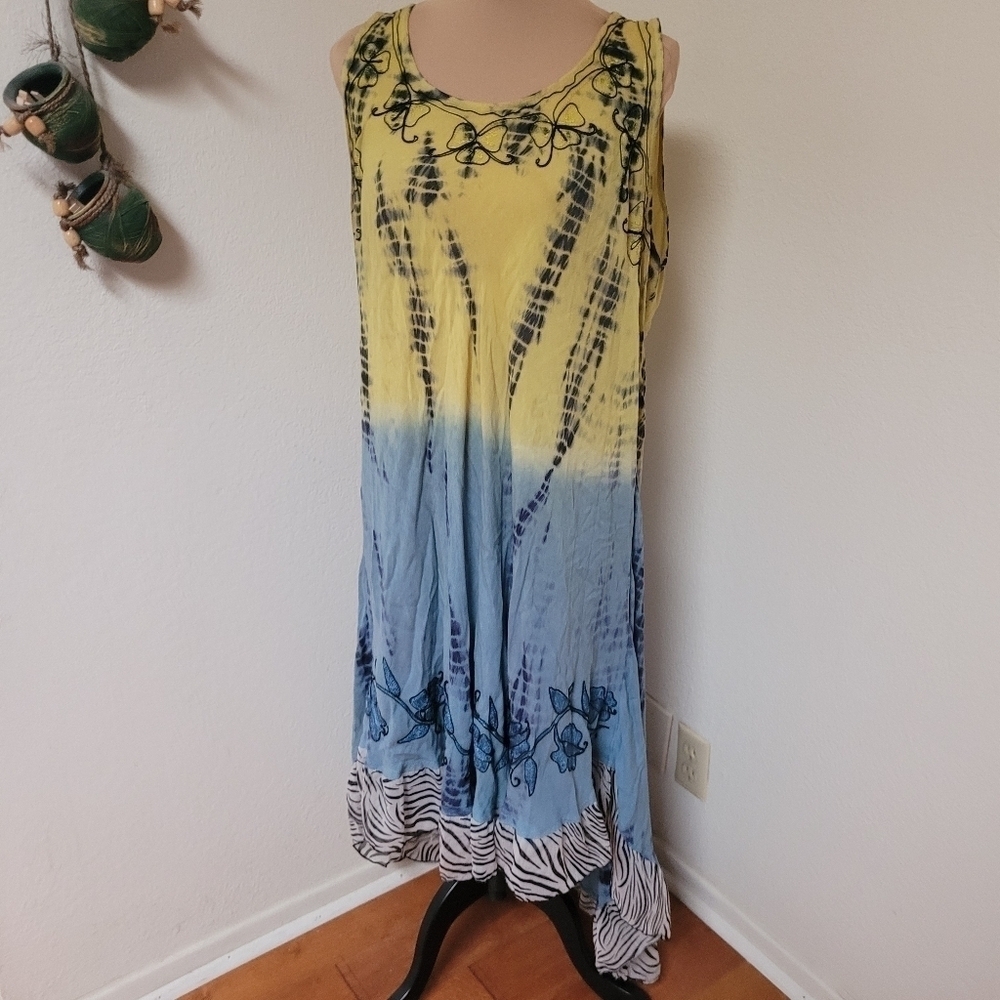 Ocean Breeze Green and Blue Dress Embroidered